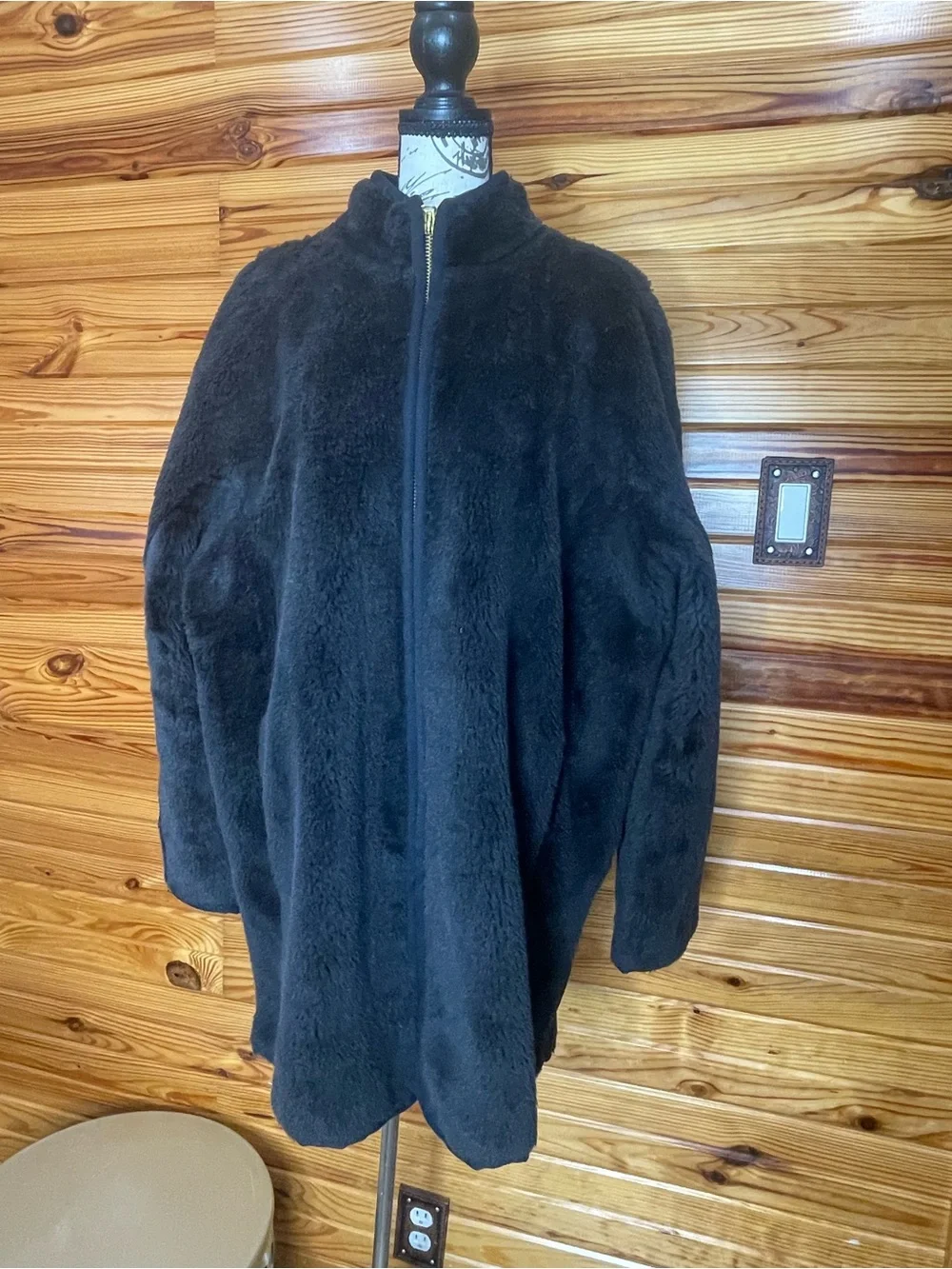 J. Crew Black Teddy Sherpa Jacket with Navy Satin Lining